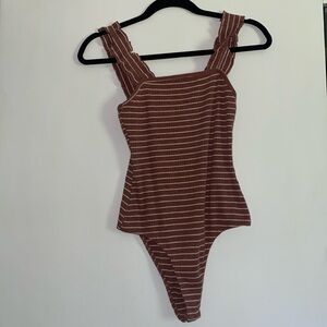 Mauve and white striped bodysuit tank